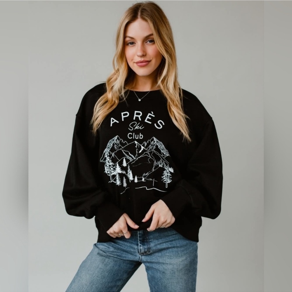 Panache Apparel Womens Apres Ski Club Graphic Sweatshirt Black Small Pullover